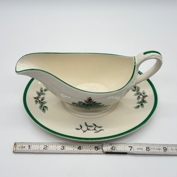 Spode Christmas Tree Gravy Sauce Boat Under Plate 2-Piece Set - Picture 5 of 11